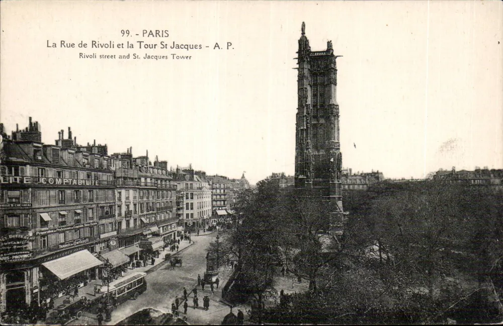 Paris - La Rue de Rivoli und die Tour Saint-Jacques — A. P. - Vorderseite