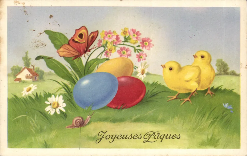 Ostern — gefärbte Eier, Küken, Schmetterling — Verlag IG Paris, Nr. 976/3 - Vorderseite
