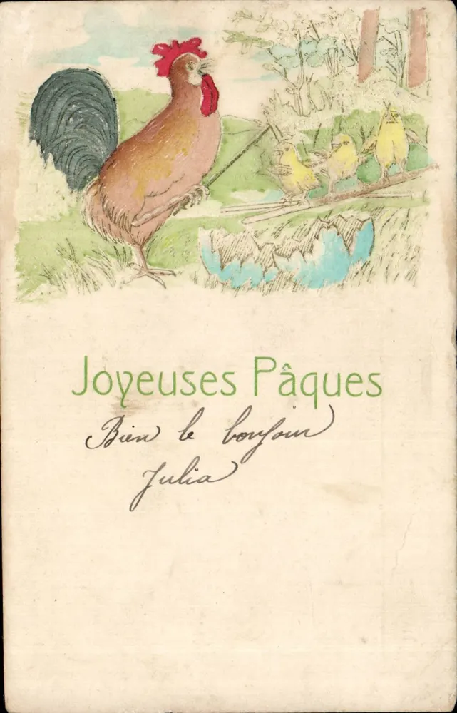 Coq et poussins — scène de campagne — éditeur non visible - Vorderseite
