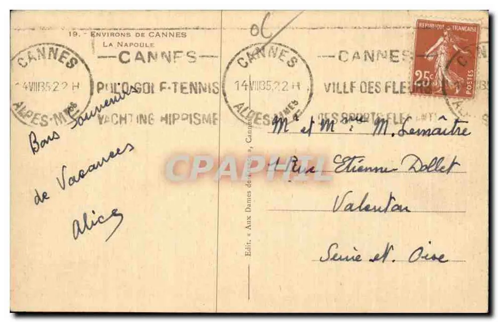 La Napoule — Visão do golfo de Cannes — Édit. « Aux Dames de Cannes » - Verso