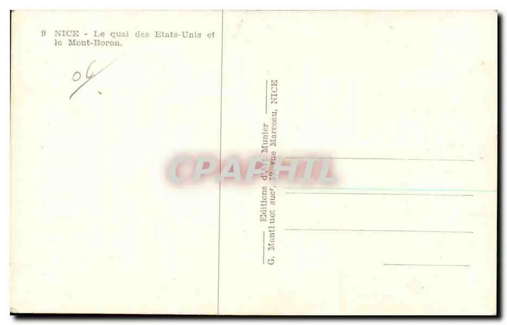 Nice - Der Quai des États-Unis und Mont-Boron — Editions G. Monti et Municier, NICE - Rückseite