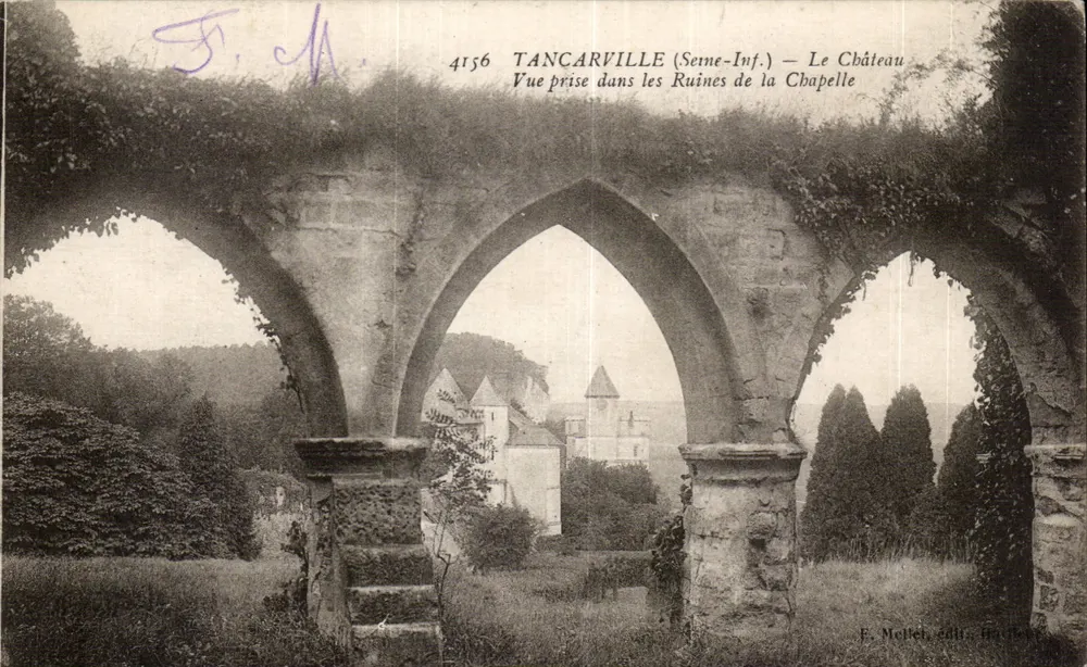 Tancarville (Seine-Inf.) — Die Burgansicht aus den Ruinen der Kapelle — E. Melleh, Verleger 1910 - Vorderseite