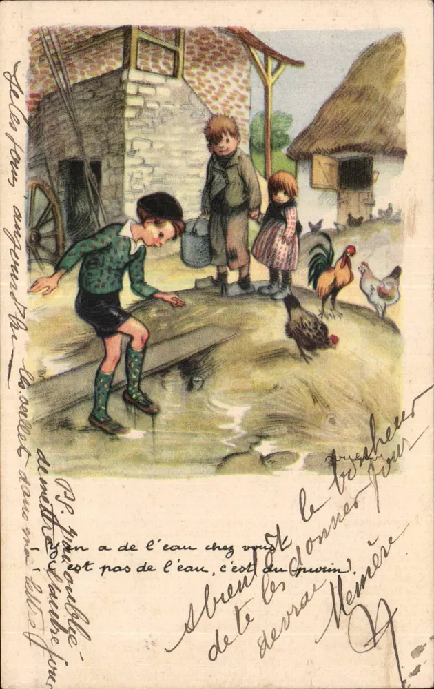 Kinder spielen neben einem Brunnen — Illustration — LIGUE NATIONALE CONTRE LE TAUDIS - Vorderseite