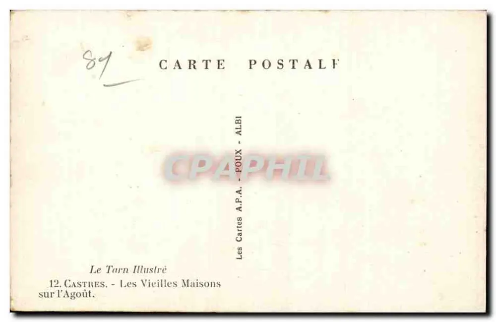 As Velhas Casas no Agoût — Castres — Edição A.P.A. - Verso