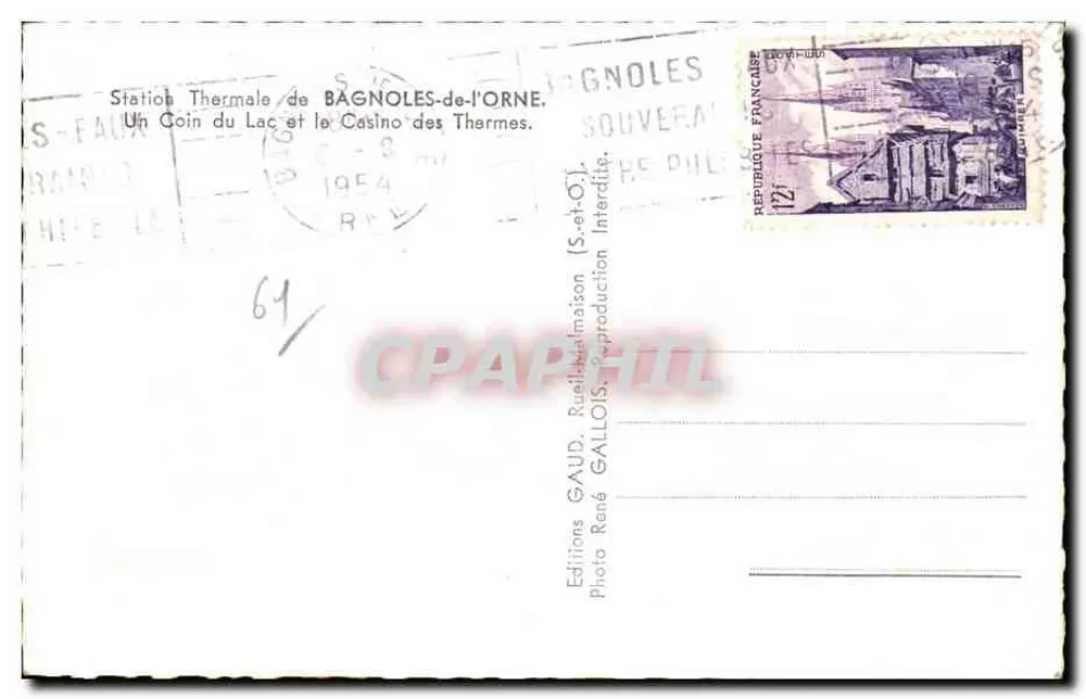 Bagnolles-de-l'Orne — See und Casino der Thermalbad — Editionen René Gallois - Rückseite