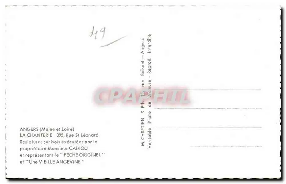 Sculpturas em madeira — Angers — M. Chretien & Fils - Verso