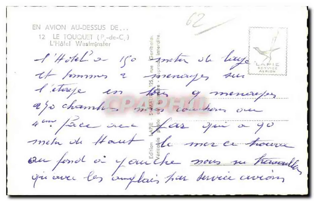 Hotel Westminster — Le Touquet (Pas-de-Calais) — Edição LAPIE - Verso