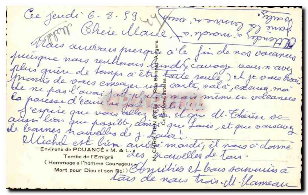 Tumba do Emigrado — Homenagem ao Homem Corajoso — Regiões de POUANCÉ - Verso