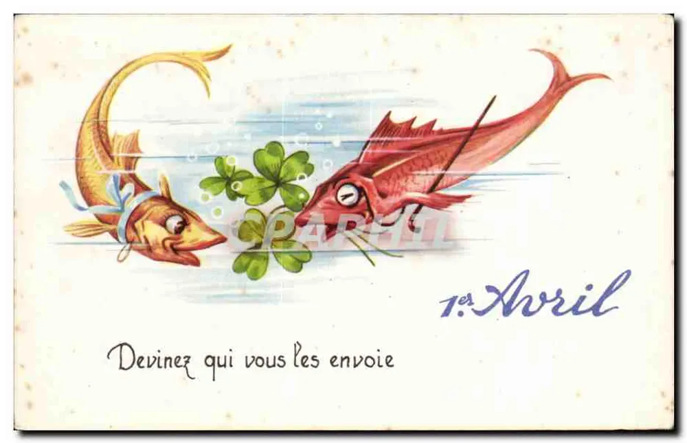 Zwei Fische und Kleeblatt — 1. April — Editions Univers, Paris - Vorderseite
