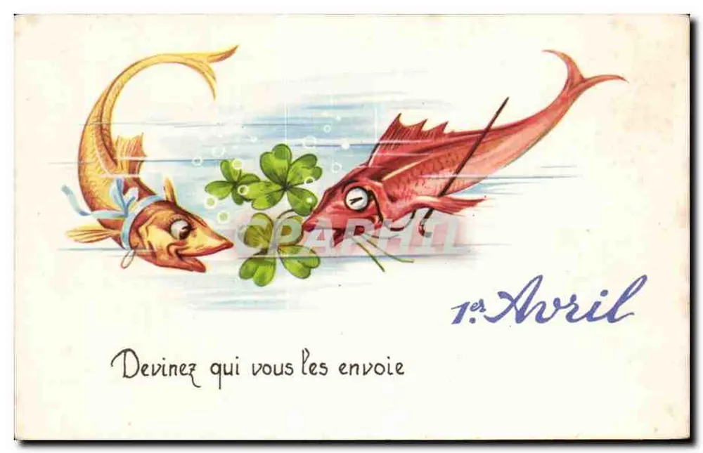 Zwei Fische und Kleeblatt — 1. April — Verlag Paris Univers - Vorderseite