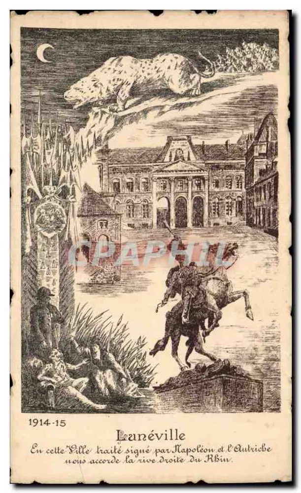 Leanéville — Tratado assinado por Napoleão e a Áustria — Reprodução proibida, Imp. L. Labontaine, 21 Rue Froidevaux, Paris - Frente