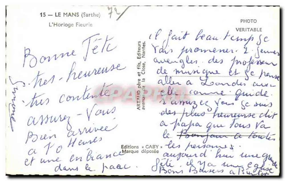 A Relógio Florido — Le Mans (Sarthe) — Edições Gaby - Verso