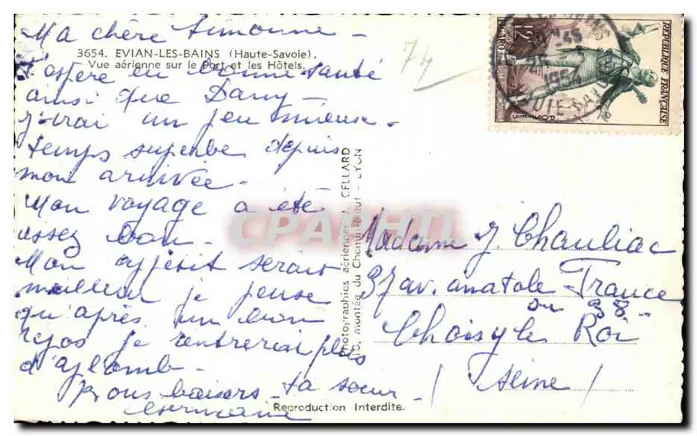 Évian-les-Bains (Haute-Savoie) — Luftbild des Hafens und Hotels — C. FILLARD - Rückseite