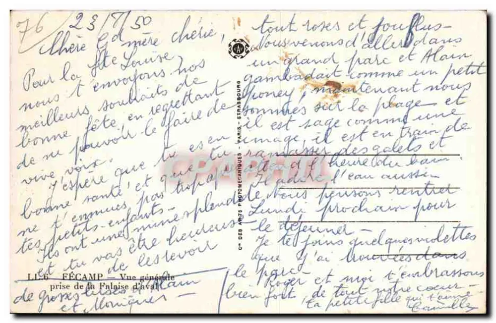 Fécamp — Vista geral — LL.6 — Editora: Cie des Arts Photographiques — Paris - Verso