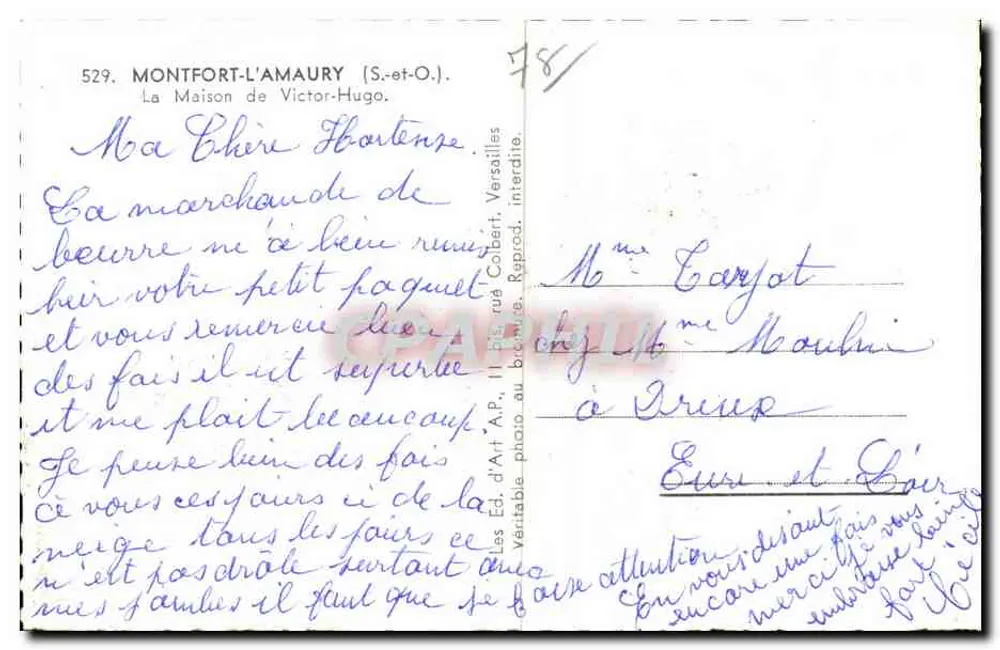 Montfort-l'Amaury — Das Haus Victor-Hugo — Éd. d'Art A.P., Nr. 529 - Rückseite
