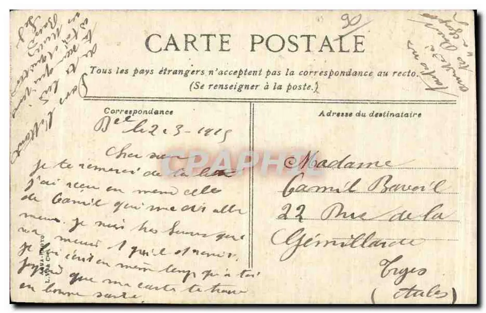 Avenida Carnot — Belfort — editor L.V. & Cie - Verso