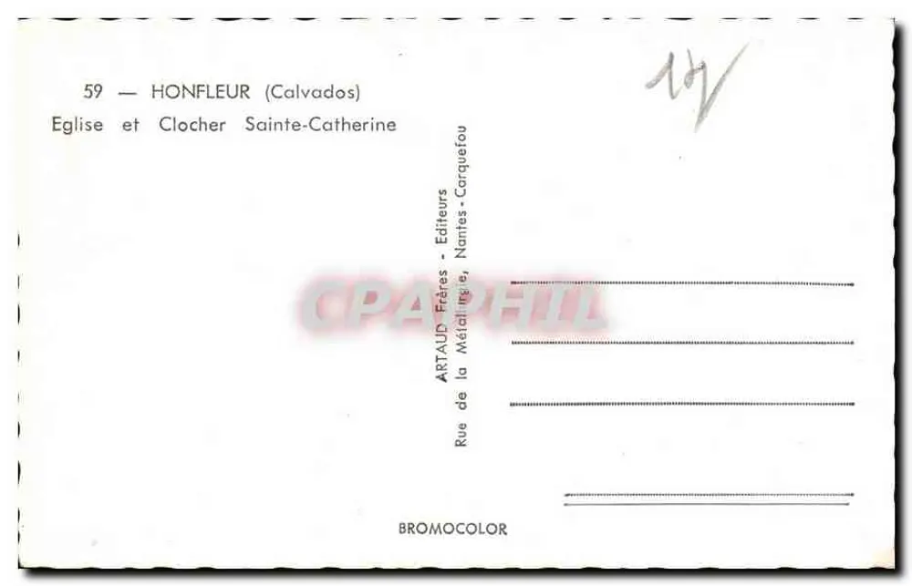 Honfleur — Igreja e torre da Santa Catarina — ARTAUD Frères, Nantes - Verso