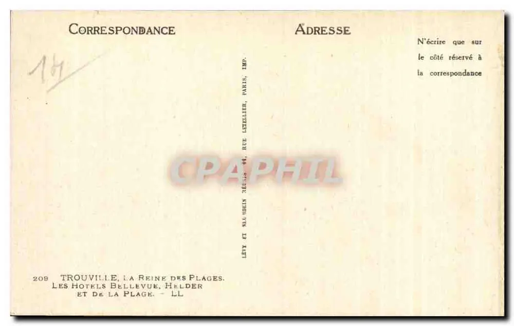 Trouville - Die Hotels Bellevue und de la Plage — Imp. Letellier, Paris - Rückseite