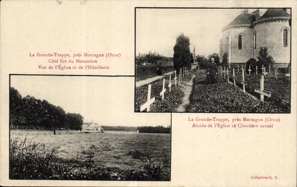 La Grande-Trappe, perto de Mortagne (Orne) — Vista da igreja e da hoteleira — Coleção G. T. - Frente