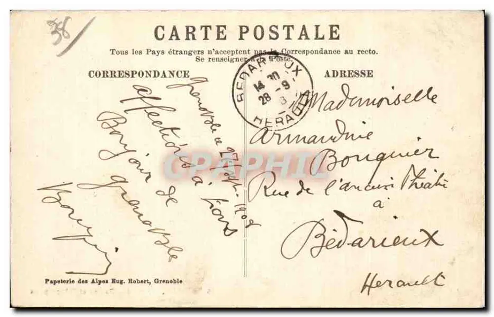 Grenoble — Hotel Pocztowy i Telegrafowy — Papeterie des Alpes Eug. Robert - Rewers