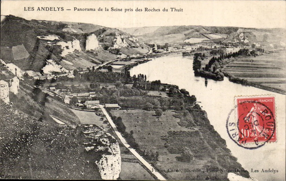 Les Andelys — Panorama der Seine von den Roches du Thuit — Férus Caron, Verlag, Place Notre-Dame, Les Andelys - Vorderseite