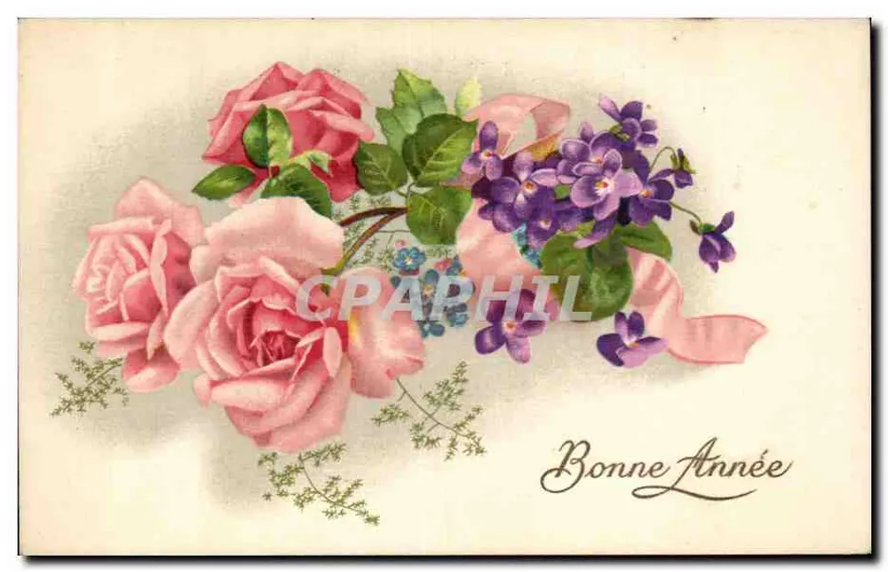 Blütenstrauß aus Rosen und Violett — Frohe Neujahr — Blumen CIL Nr. 002 - Vorderseite