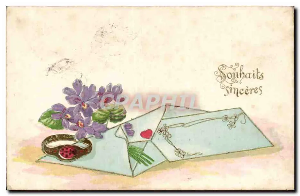 Blumen und Umschlag — Aufrichtige Wünsche — Verlag nicht sichtbar - Vorderseite