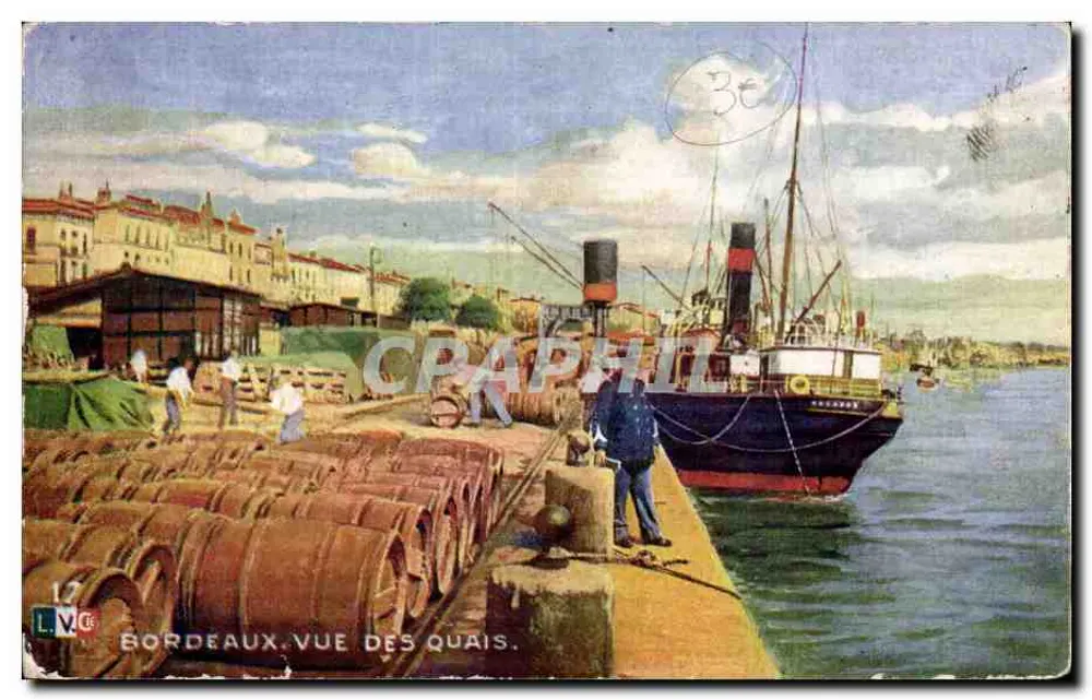 Bordeaux. Vista dos quais — vista portuária com barris e vapor — L.V.G. n°17 - Frente