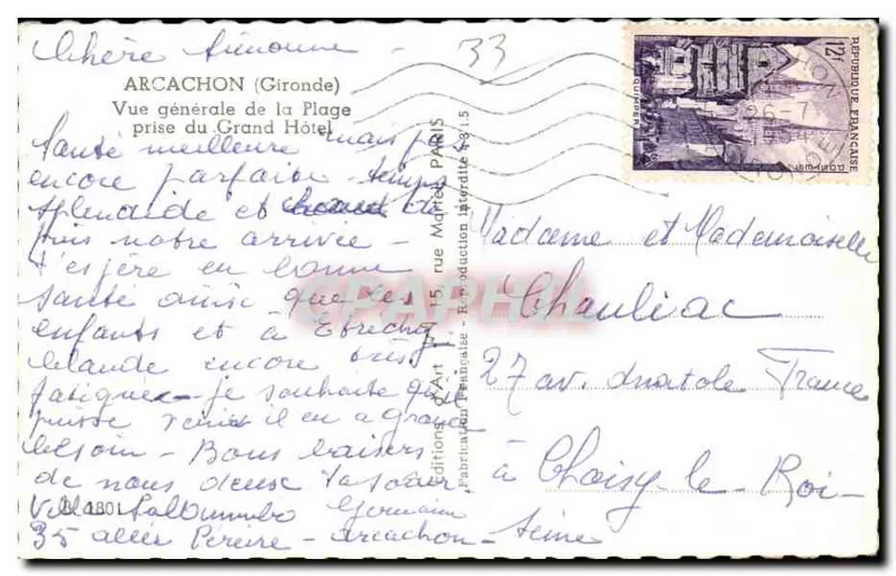 Arcachon — Allgemeiner Blick auf den Strand vom Grand Hôtel aus — Ausgabe Art & Production Littorale - Rückseite