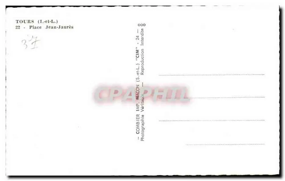 Tours — Praça Jean-Jaurès — Combiier Imp. Maxon - Verso