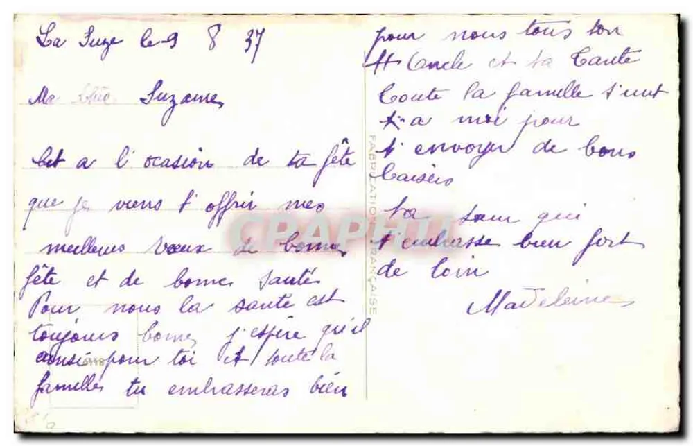 Mazzo di violle e mimosa — Buon compleanno — Fabr. Ationnaisaise - Verso
