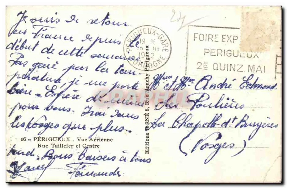 Périgueux — Vista aérea — Edições René Monchy Périgueux - Verso
