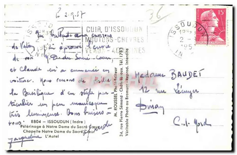Kapelle Notre-Dame du Sacré-Cœur — Issoudun — Verlag M. Roussel - Rückseite