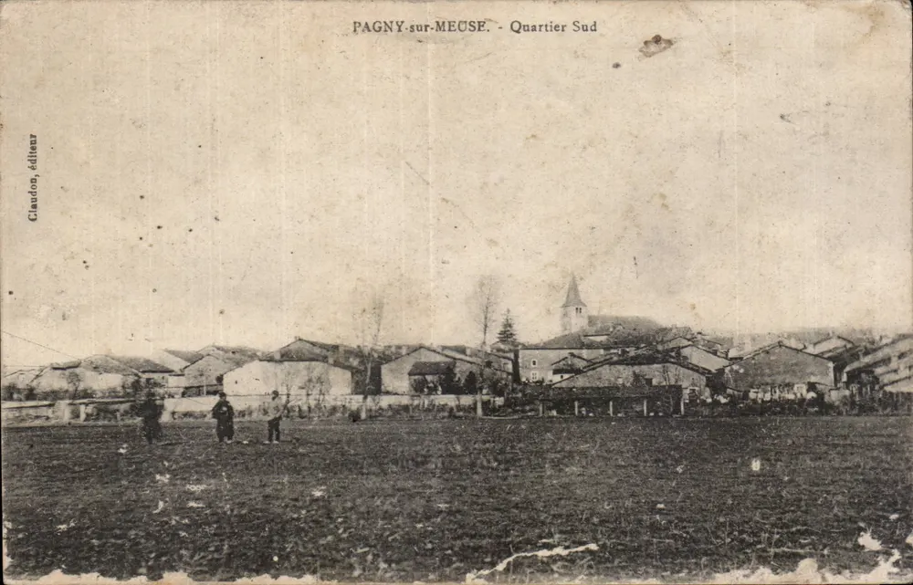 PAGNY-sur-MEUSE - Quartier Sud — vista do vilarejo com igreja — editor Claudon - Frente
