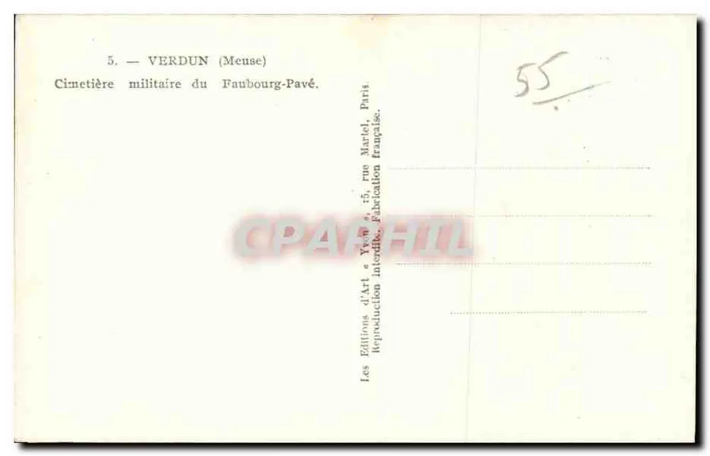 Cemitério Militar do Faubourg-Pavé — Verdun (Meuse) — Éditions d'Art e Yvan, Paris - Verso