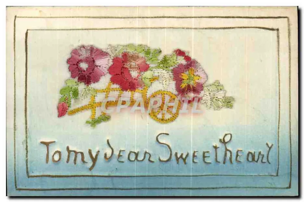 Gestickte Blumen — Karte zum Jahreswechsel mit Aufschrift 'To my dear Sweetheart' — Verleger nicht sichtbar - Vorderseite