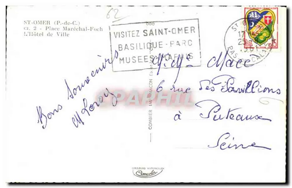 Saint-Omer — Rathaus mit Fahnen — Verlag Couleurs Naturelles - Rückseite