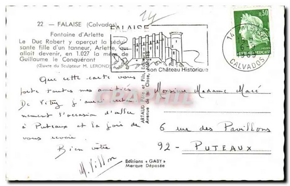 Fontaine d'Arlette — Falaise (Calvados) — Éditions Gaby - Verso