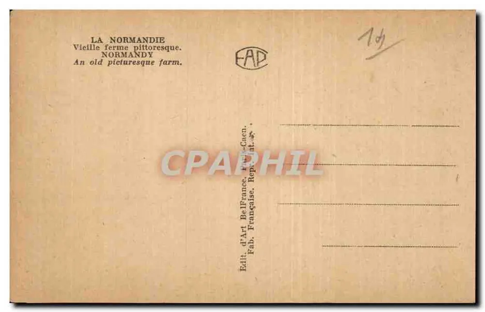 Normannische Farm — pittoreske Ansicht — Edit. d'Art BellFrances, F. Française, Rep. at. Cen. - Rückseite