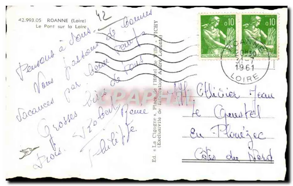 O Ponte sobre a Loire — Roanne — Ed. « La Cigogne » - Verso