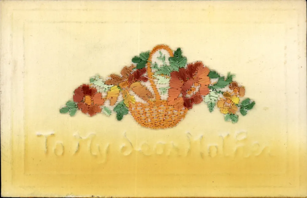 Gesticktes Blumenbouquet — Weihnachtskarte für die Mutter — Kein Verlag oder Seriennummer sichtbar - Vorderseite