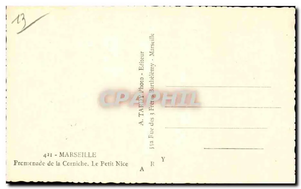 Passeio da Corniche. O Pequeno Nice — Marseille — A. Tardy Photo - Editor - Verso