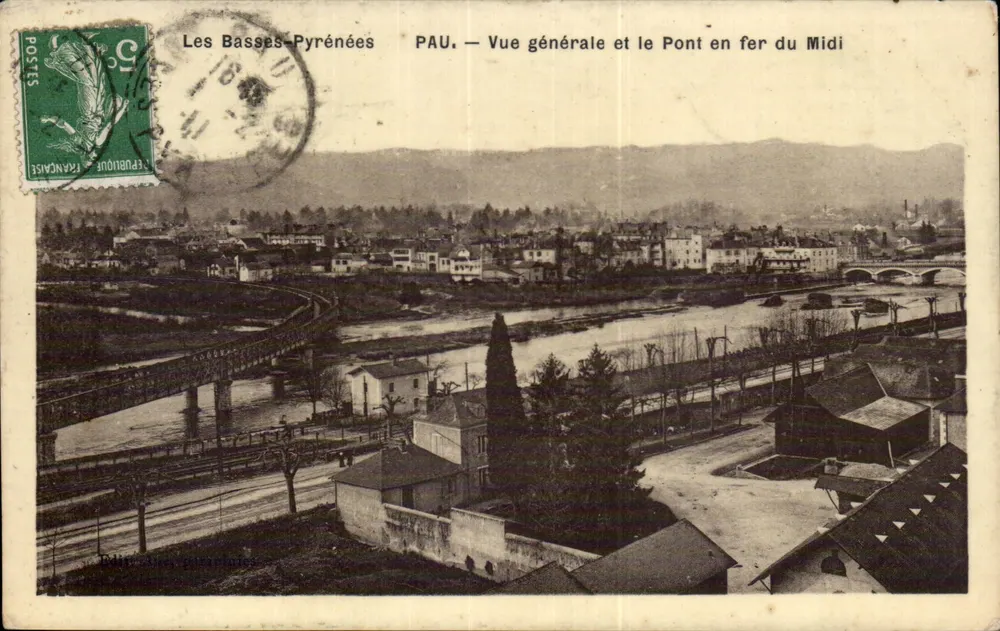 Pau — Allgemeiner Blick und die Eisenbrücke des Südens — Verlag A. Périn - Vorderseite