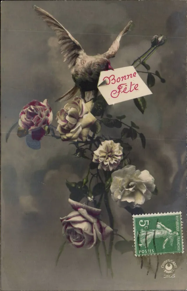 Vogel und Rosen — Frohe Geburtstagskarte — Croissant, Paris, n°3165 - Vorderseite