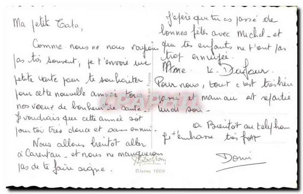 Arranjo de tulipas e caixa de chocolates — Boa Ano — Fotolcromo Glacien 1808 - Verso