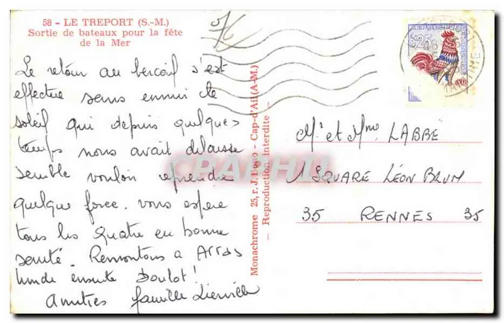 Le Tréport (S.M.) — Abfahrt von Booten zur Meerestagung — Monochrom, Nr. 58 - Rückseite