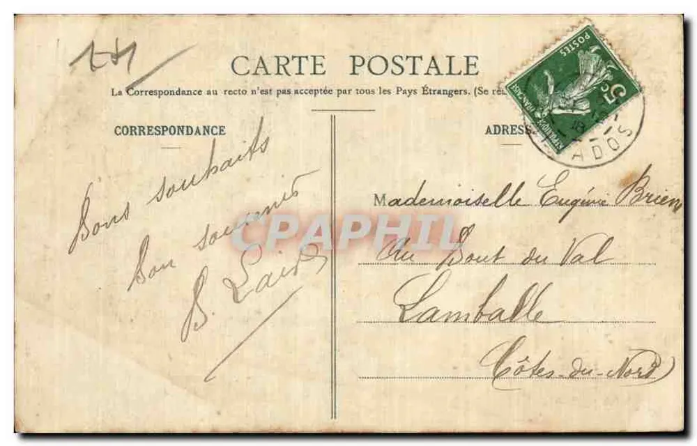 Der Gas von Falaise — Legende der Laterne — C. Jeanne, Verlag-Fotograf, Falaise - Rückseite