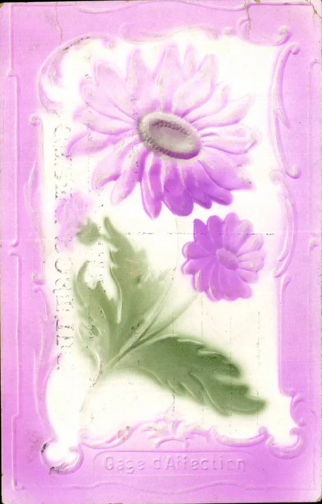 Fleur de marguerite — motif gravé sur fond violet — éditeur C. H. P. O. R. I. L. Inc. - Frente