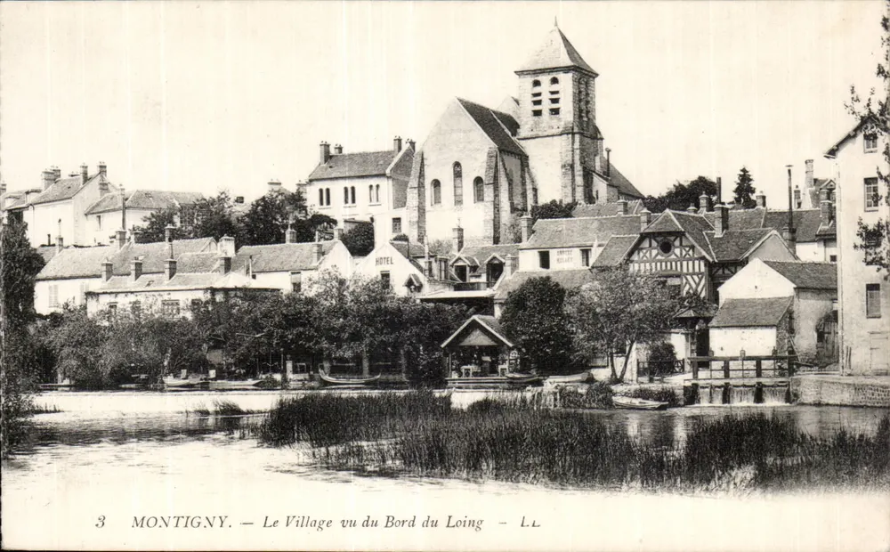 Montigny — Blick auf das Dorf vom Ufer des Loing — LL - Vorderseite