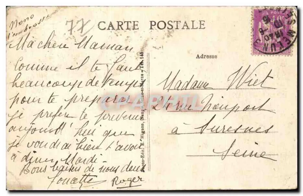 De oevers van de Almont — Melun (S.-et-M.) — Photo-Édit. E. Migron, Melun - Achterkant